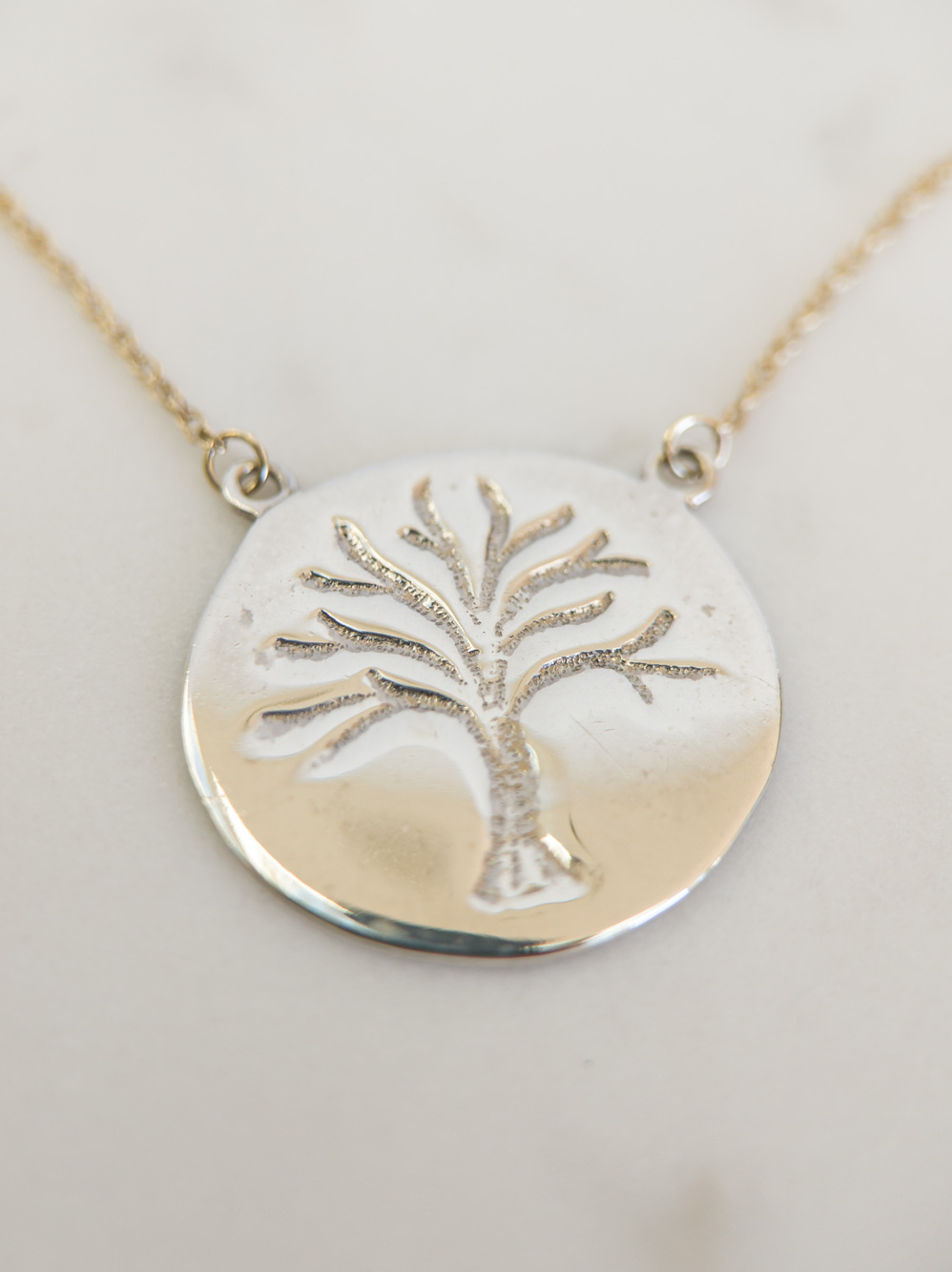 Love Earth 925 Silver Tree of Life Pendant on 10K Gold Chain Necklace 16"